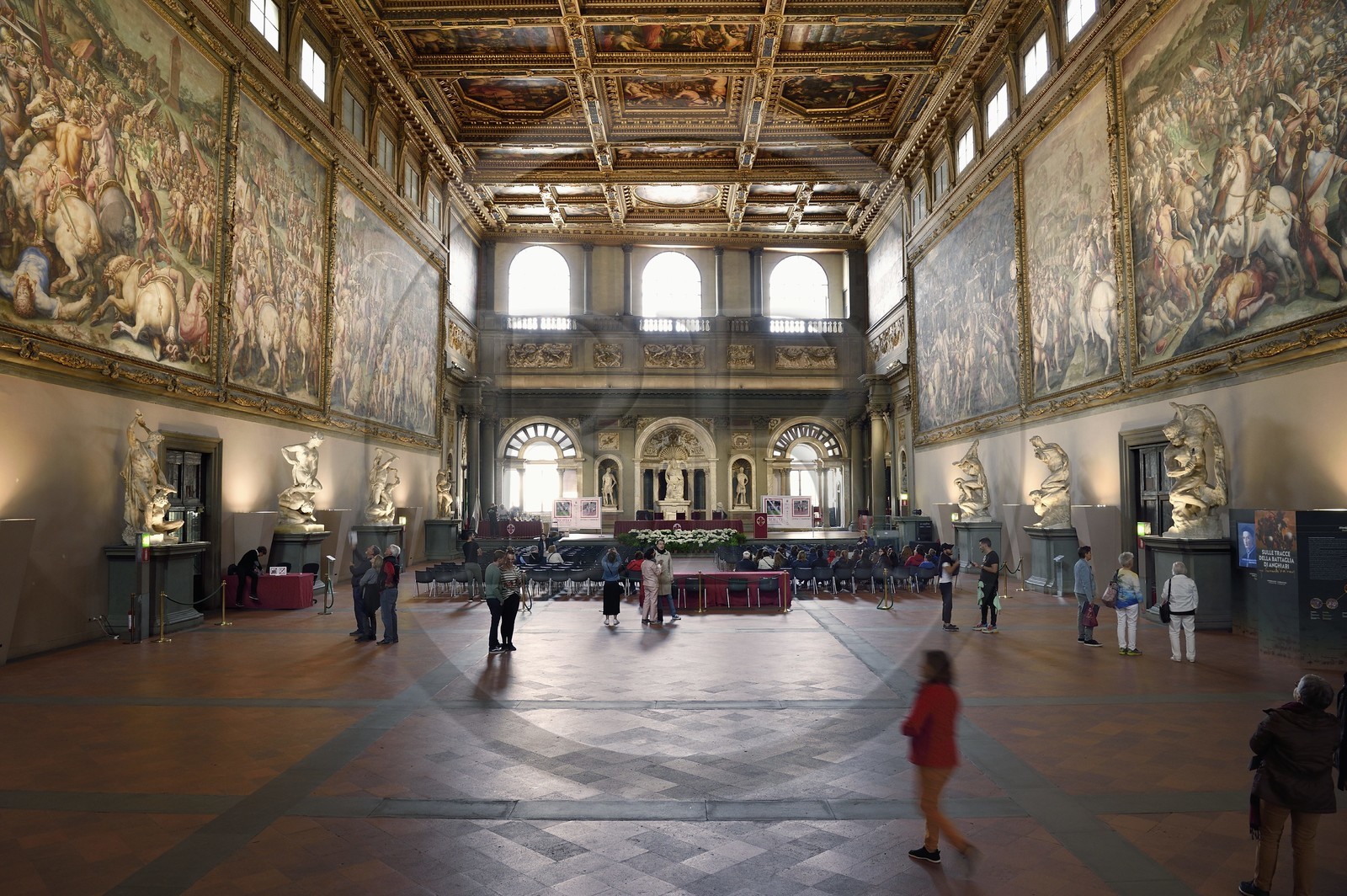 Italie, Toscane, Florence, centre historique classé Patrimoine Mondial de l'UNESCO, le Palazzo Vecchio, Salone dei Cinquecento (salle des Cinq-Cents)