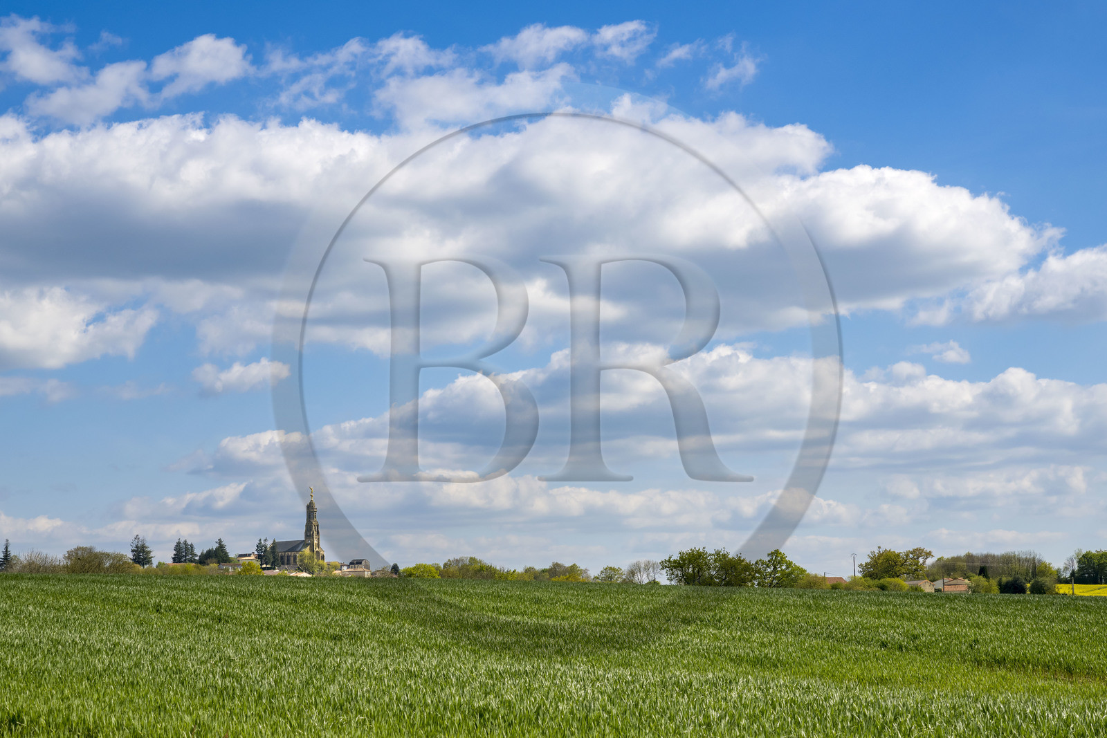 France, Vendée (85), Sèvremont, Saint-Michel-Mont-Mercure, l'église avec sa statue de l'archange Saint-Michel