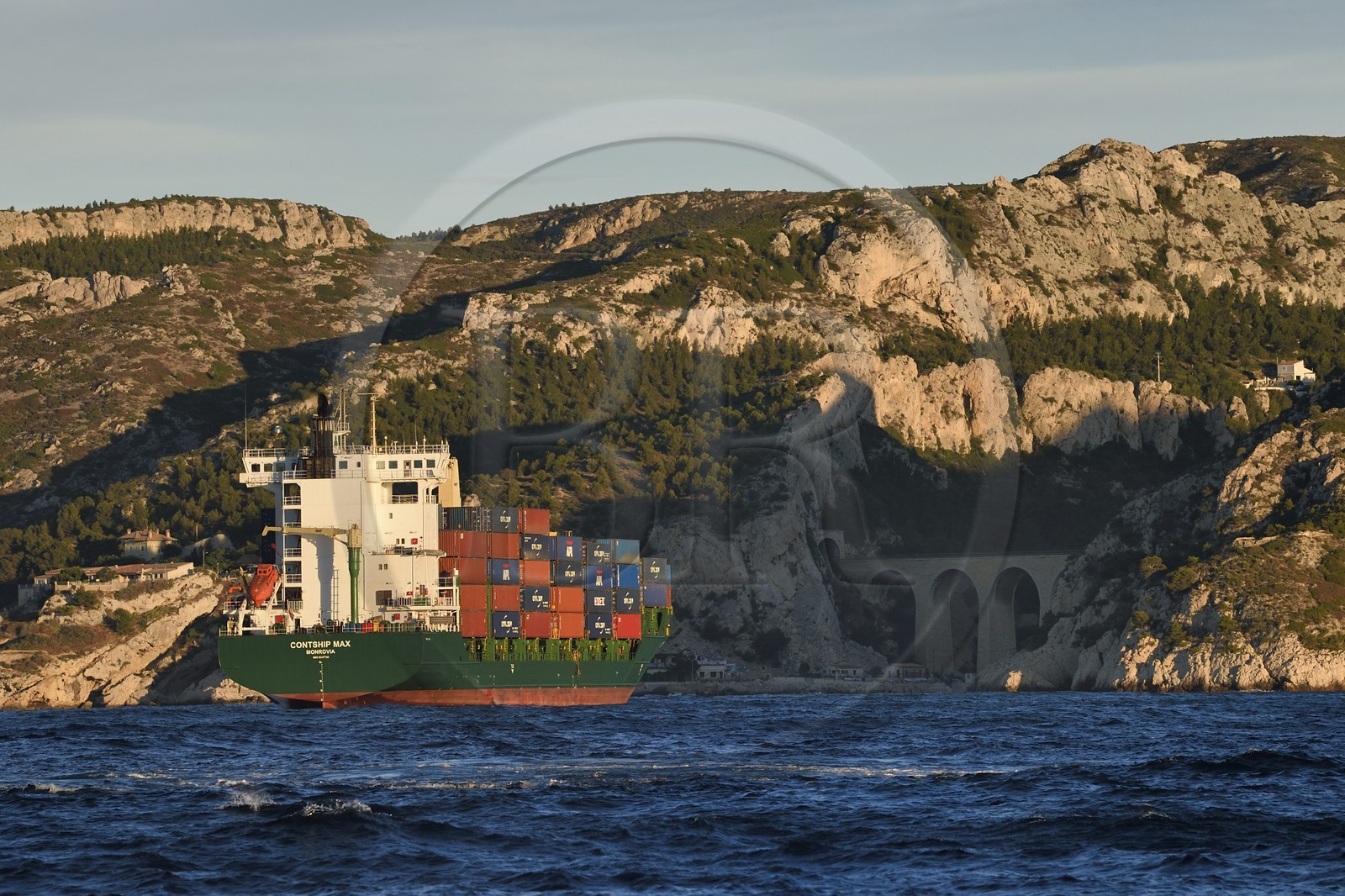 France, Bouches du Rhone, Marseille, container ship