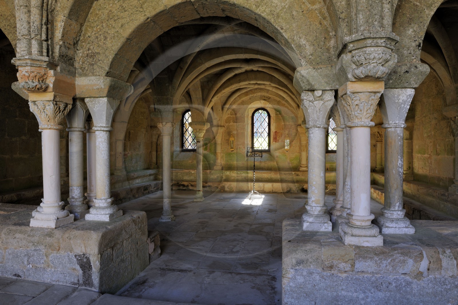 France, Aude, Fonfroide cistercian Abbey, the cloister and the chapter house