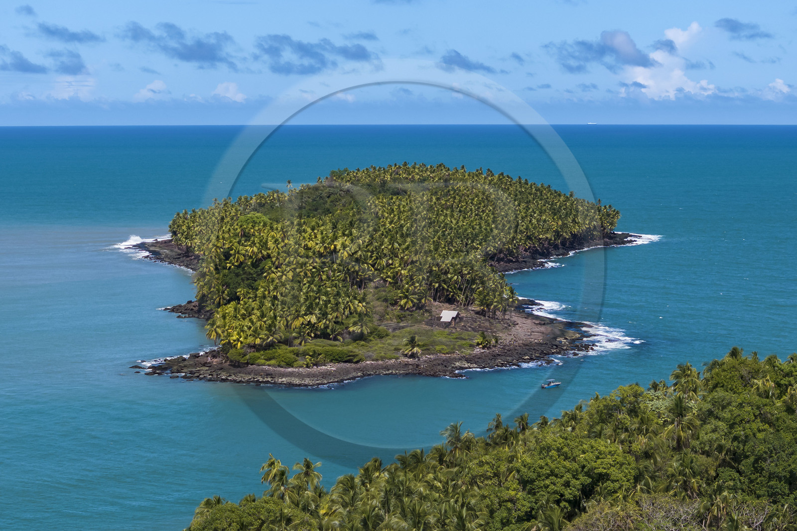France, French Guiana, Kourou, Salvation Islands (Iles du Salut), Devil's Island, opposite Royal Island, served as a penal colony for political prisoners, including Alfred Dreyfus (aerial view)