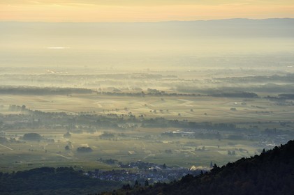 France, Bas Rhin, Mont Saint Odile, view from Mont Saint-Odile, the plain of Alsace and the Black Forest in the background