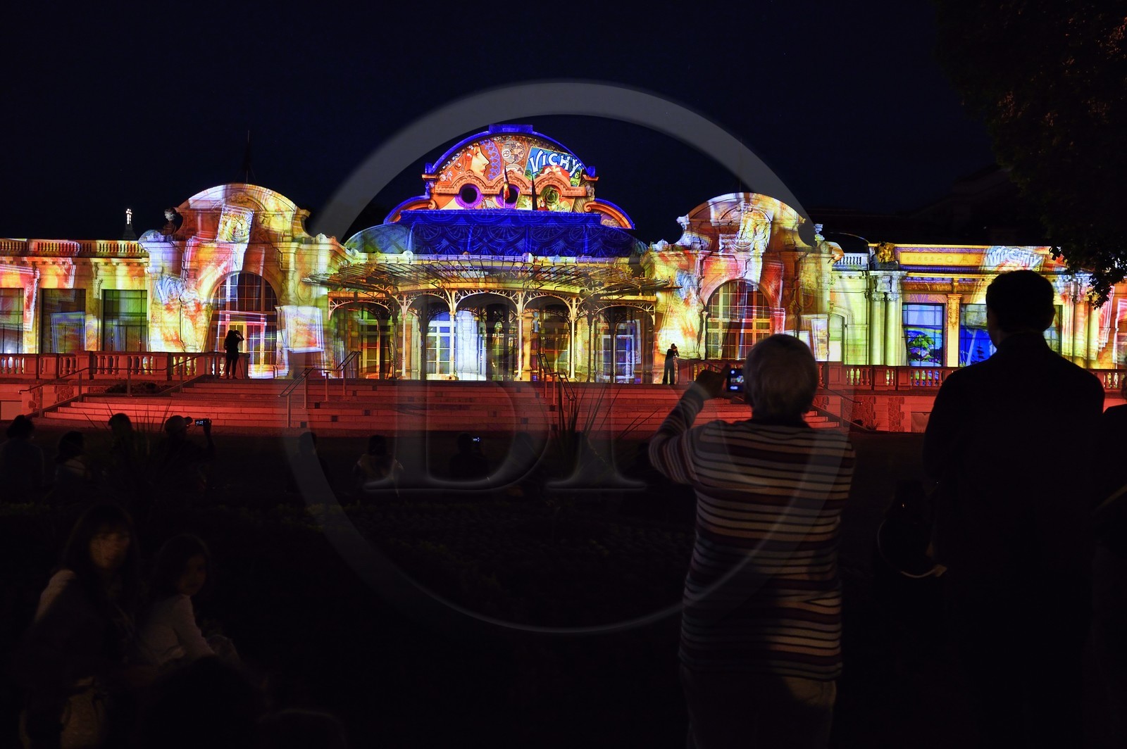 France, Allier (03), Vichy, projection of images on the facades of the Palais des Congrès (Congress Palace) and the Opera in the Parc des Sources