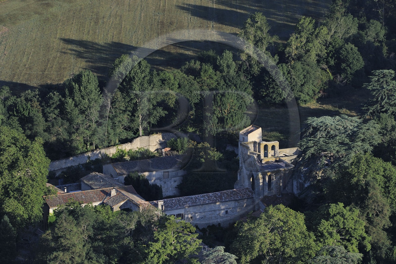 France, Aude, Saint-Martin-le-Vieil, the former Cistercian abbey of Villelongue (aerial view)