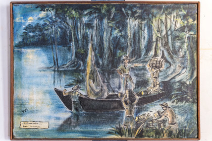 France, Guyane, Cayenne, musée départemental Alexandre-Franconie, peintures réalisées par un bagnard, Francis Lagrange dit Flag, condamné pour escroquerie et faux monnayage mais qui était aussi faussaire et artiste, elles retracent la vie (et le mort) au bagne