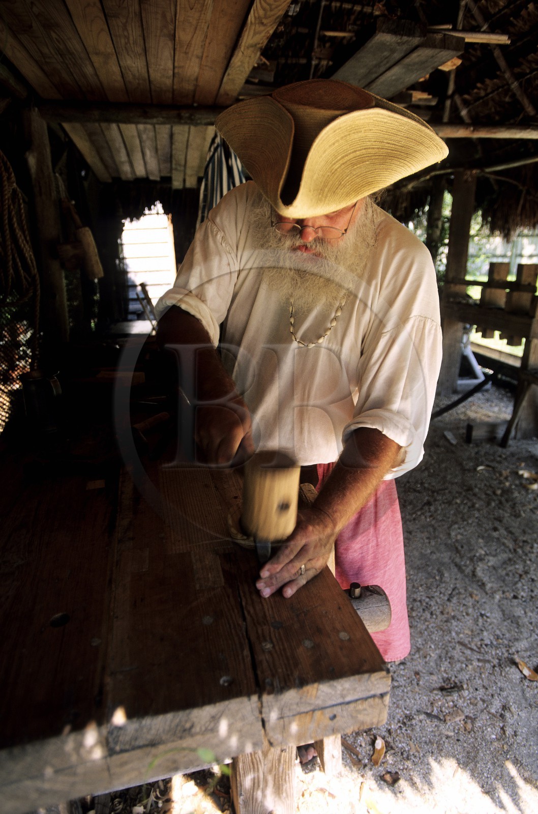 United States, Florida, Saint Augustine, Spanish Quarter Museum, carpenter in 18th suit