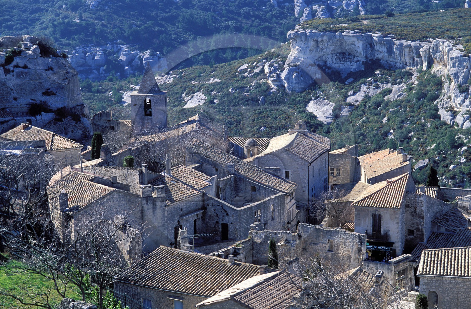 France, Bouches du Rhone, Les Baux de Provence village, labelled Les Plus Beaux Villages de France (The Most Beautiful Villages of France), Saint Vincent neighbourhood seen from the citadel
