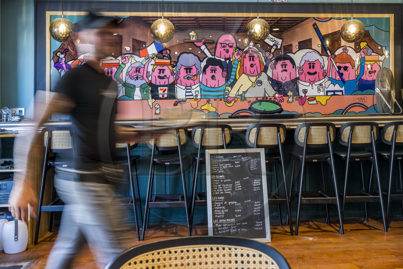 France, Herault, Sete, work by artist Tony Bosc in the restaurant Le Marina on the Quai de la Résistance