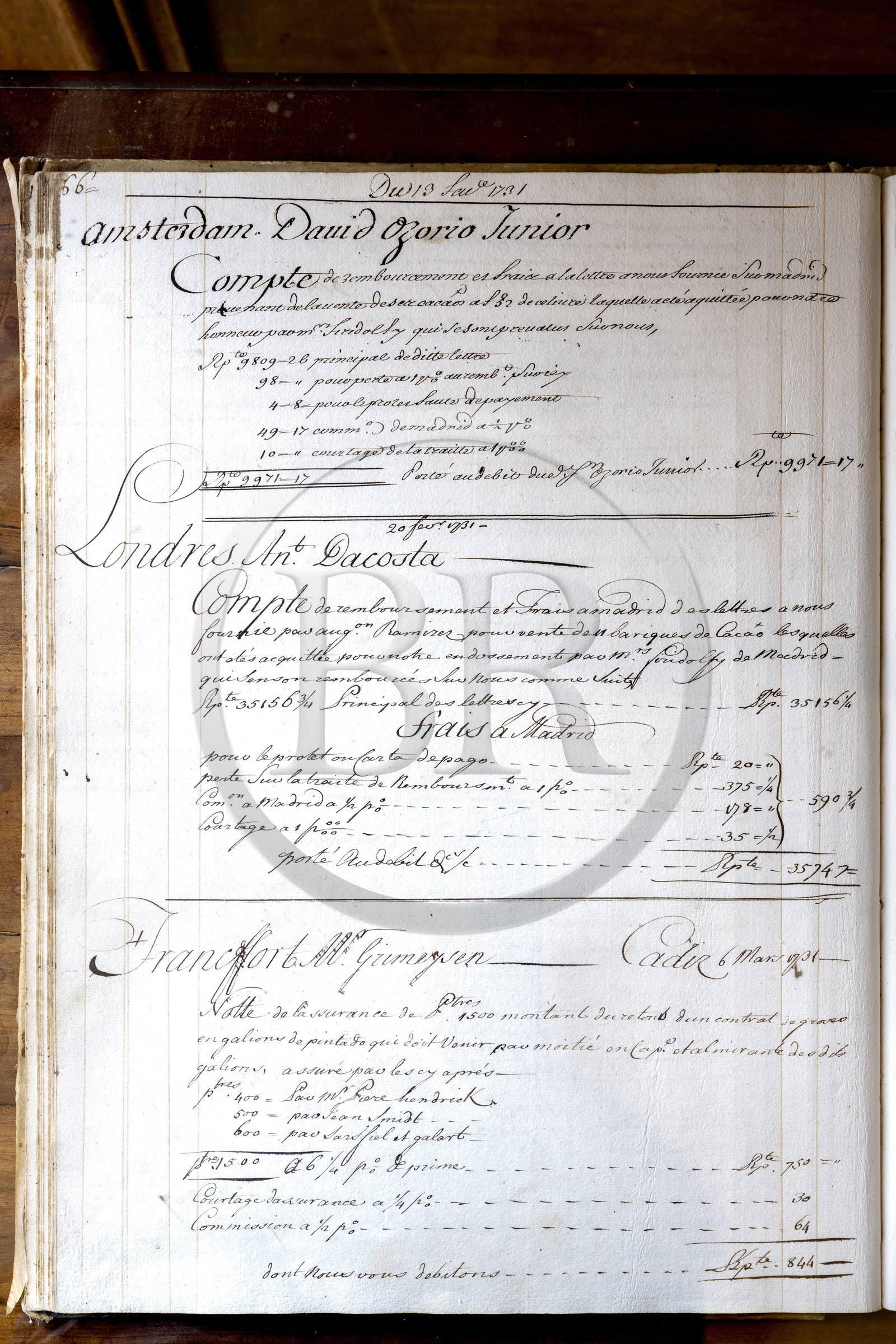 France, Ille-et-Vilaine (35), Côte d'Emeraude, Saint-Malo, malouinière de la Chipaudière construit l'armateur et corsaire François-Auguste Magon de la Lande au début du XVIIIème siècle, cahier de comptes de l'armateur ouvert à la page du 13 février 1731