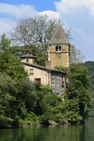 France, Rhone, Lyon, l'Ile Barbe in the middle of the Saone river, romanic church of Notre-Dame