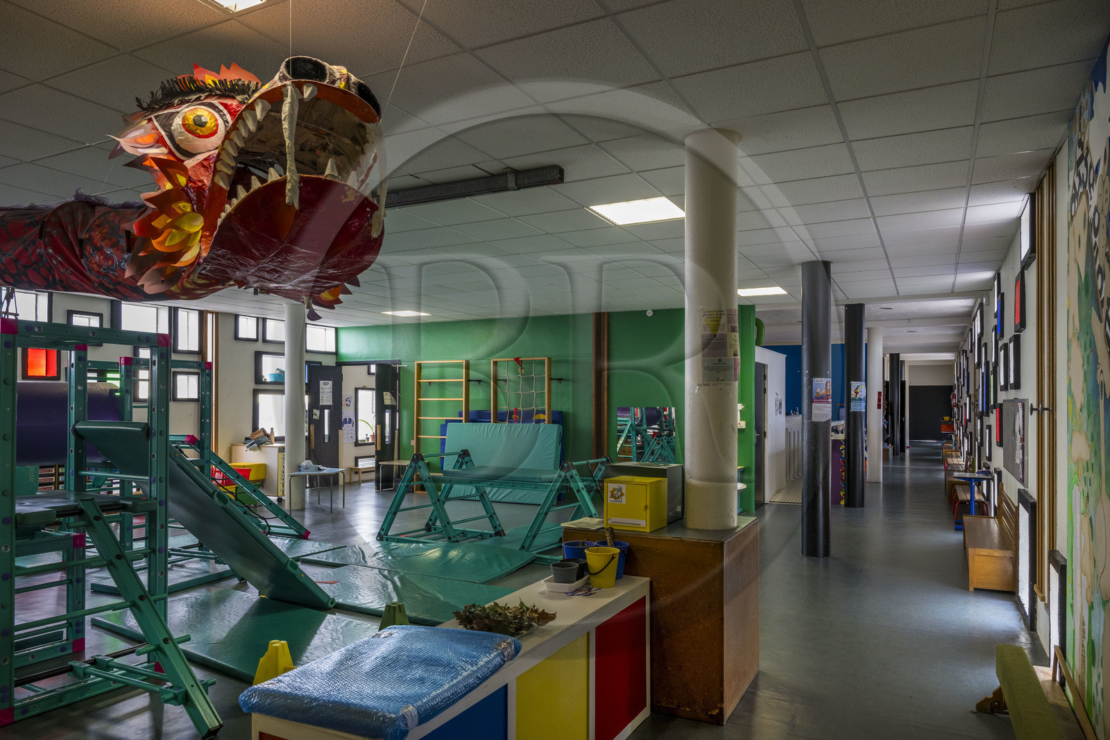France, Loire Atlantique, suburb of Nantes, Rezé, the Maison Radieuse by the architect Le Corbusier, the nursery school installed on the roof terrace, classroom