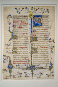 France, Paris, Musée de Cluny - Musée national du Moyen-Age (Middle Ages Museum in the former Hotel de Cluny), missal leaf, Nativity, Avignon around 1380-1390, illumination on parchment