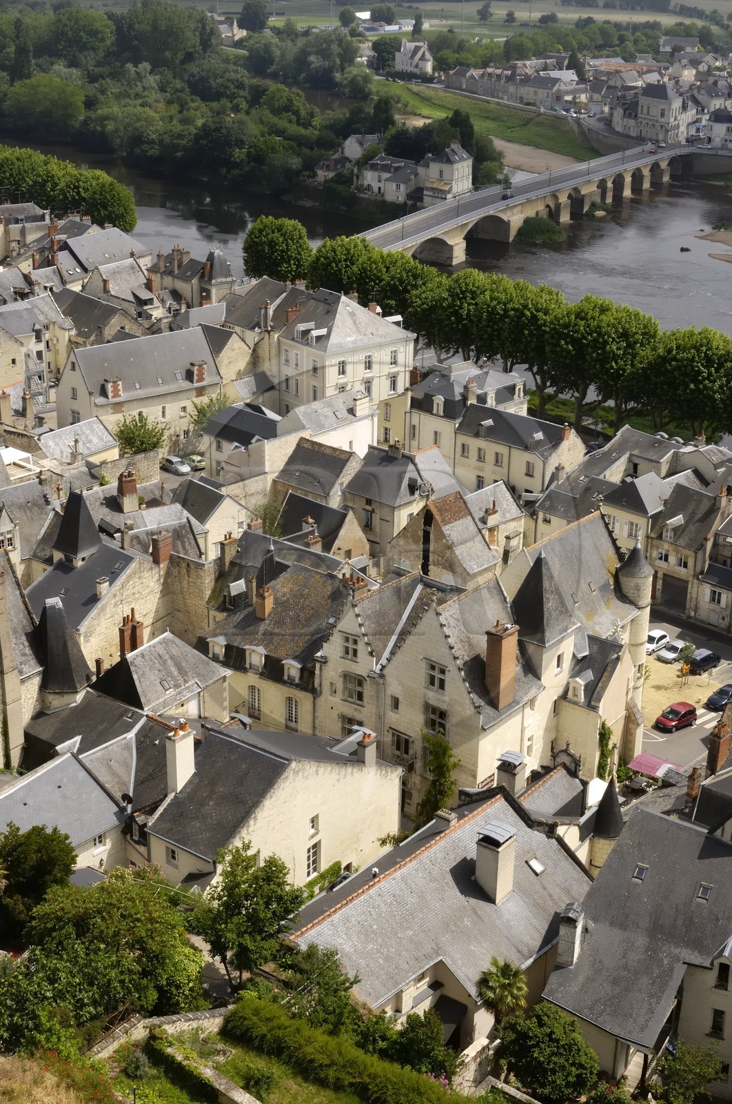 France, Indre et Loire (37), Vallée de la Loire classée Patrimoine Mondial de l'UNESCO, Chinon, la vieille ville vue depuis le château