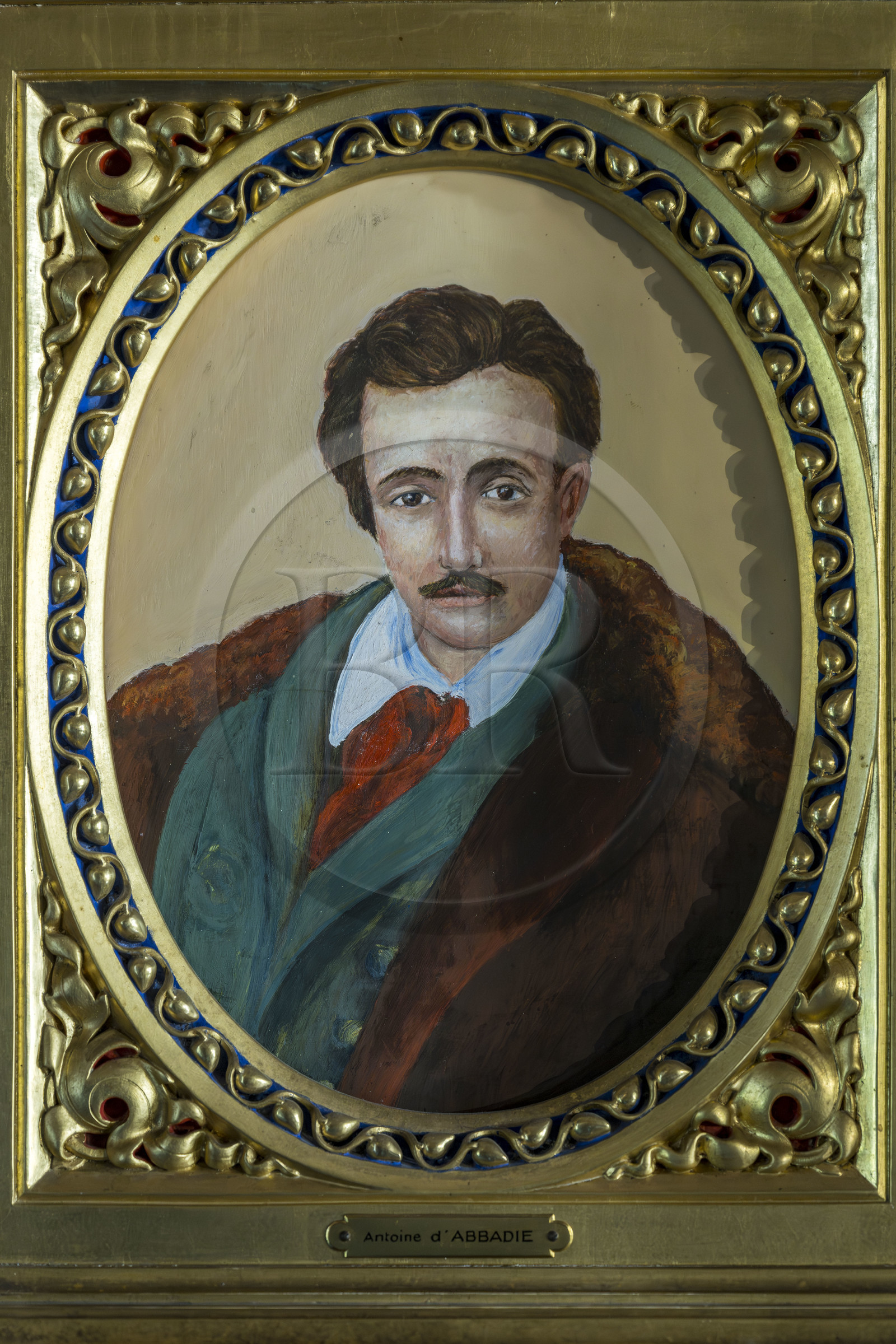 France, Pyrénées-Atlantiques (64), la côte du Pays-Basque, Hendaye, chateau d'Abbadia construit en 1870 par Eugène Viollet-le-Duc pour Antoine d'Abbadie d'Arrast, portrait d'Antoine d'Abbadie dans la chambre de Virginie