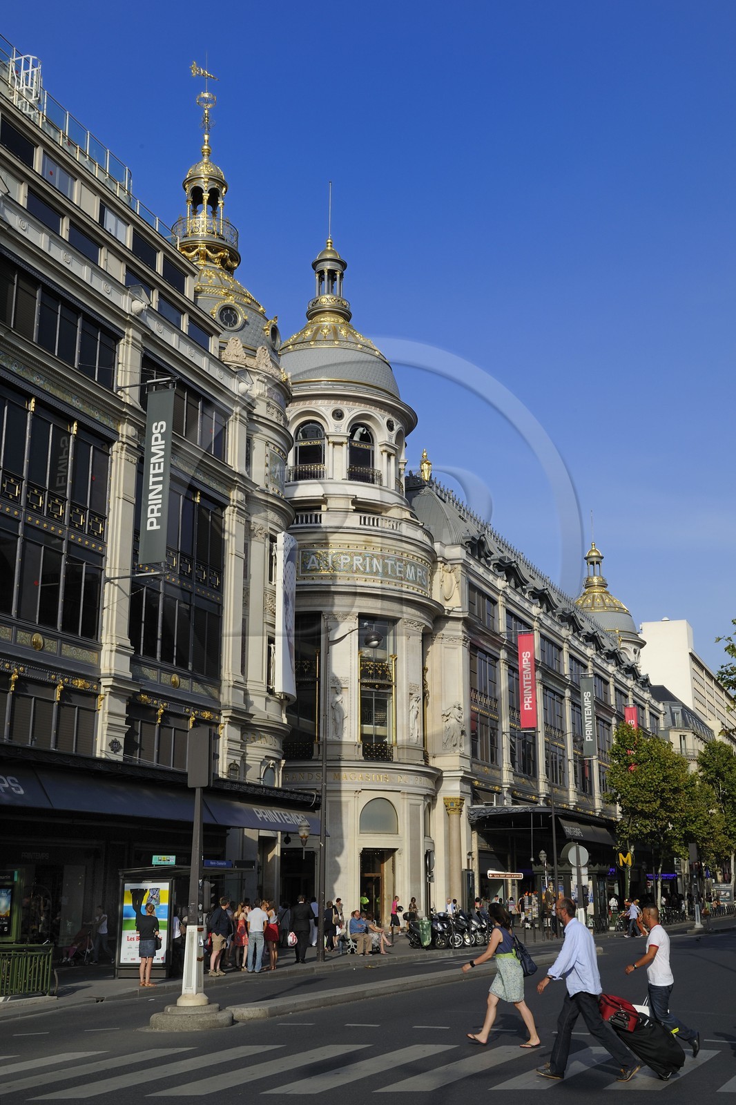 France, Paris, the gilded dome of the department store Le Printemps and the Boulevard Haussman