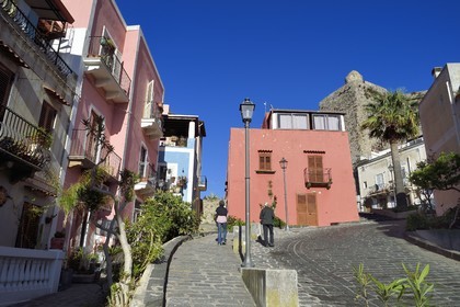 Italy, Sicily, Aeolian Islands, listed as World Heritage by UNESCO, Lipari Island, Lipari, street of the old town that goes up to the citadel