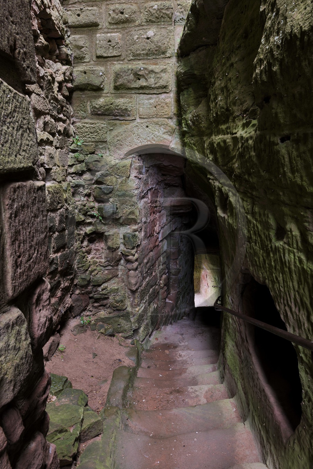 France, Bas-Rhin (67), château de Fleckenstein, escalier troglodityque