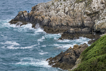 France, Cotes d'Armor, Grand Site de France Cap d'Erquy – Cap Frehel, Plevenon, angler at Pointe de la Pie