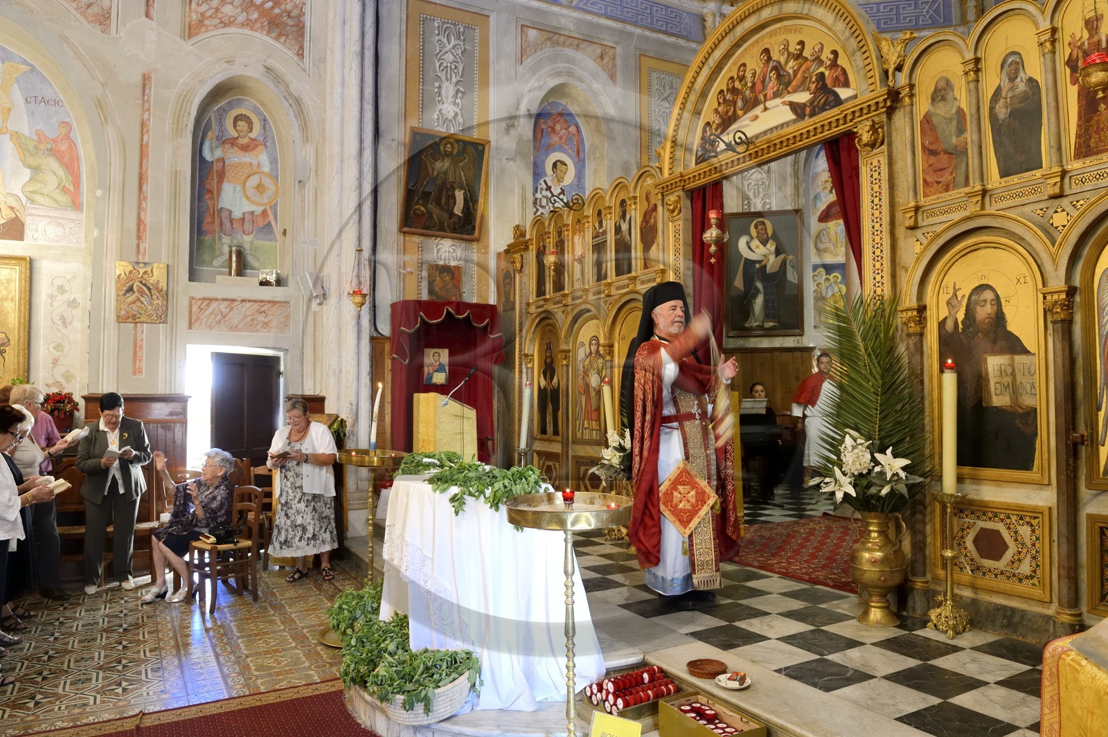 France, Corse du Sud, Cargese, Greek catholic church of Saint Spyridon (Eastern rite or Uniate), mass of the basil feast (Exaltation of the Holy Cross)