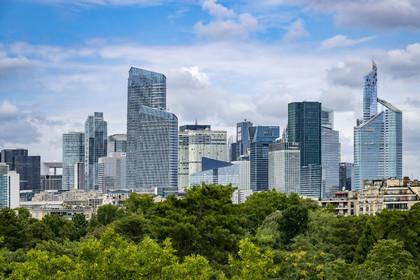 France, Paris, the buildings of La Défense from the Bois de Boulogne