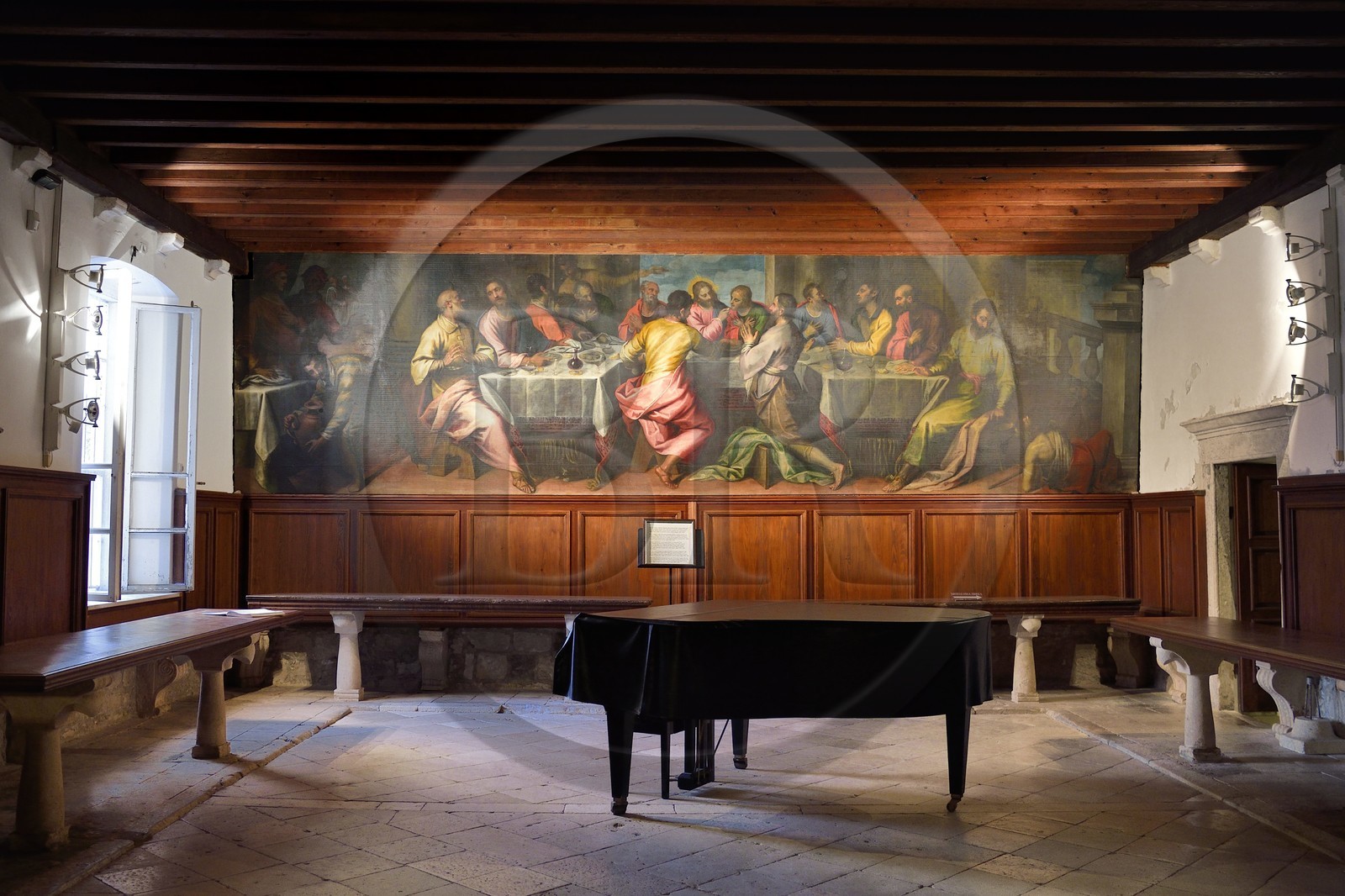 Croatie, Dalmatie, cote dalmate, Ile de Hvar, la ville de Hvar, le Monastère franciscain du XVe siècle, la Cène, peinture de l'école vélitienne du début du XVIIème siècle