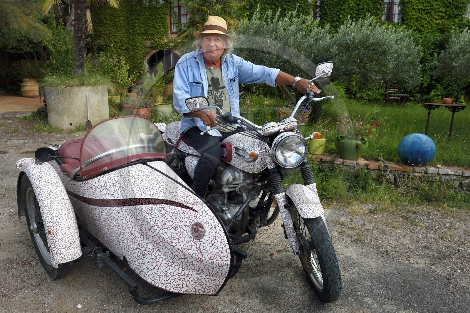 France, Var, the Dracenie, Salernes, the ceramist and designer Alain Vagh, sidecar covered by the artist