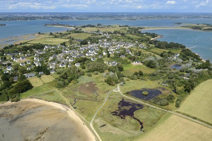 France, Morbihan (56), Golfe du Morbihan, Ile d'Artz, Le Bourg (vue aérienne)