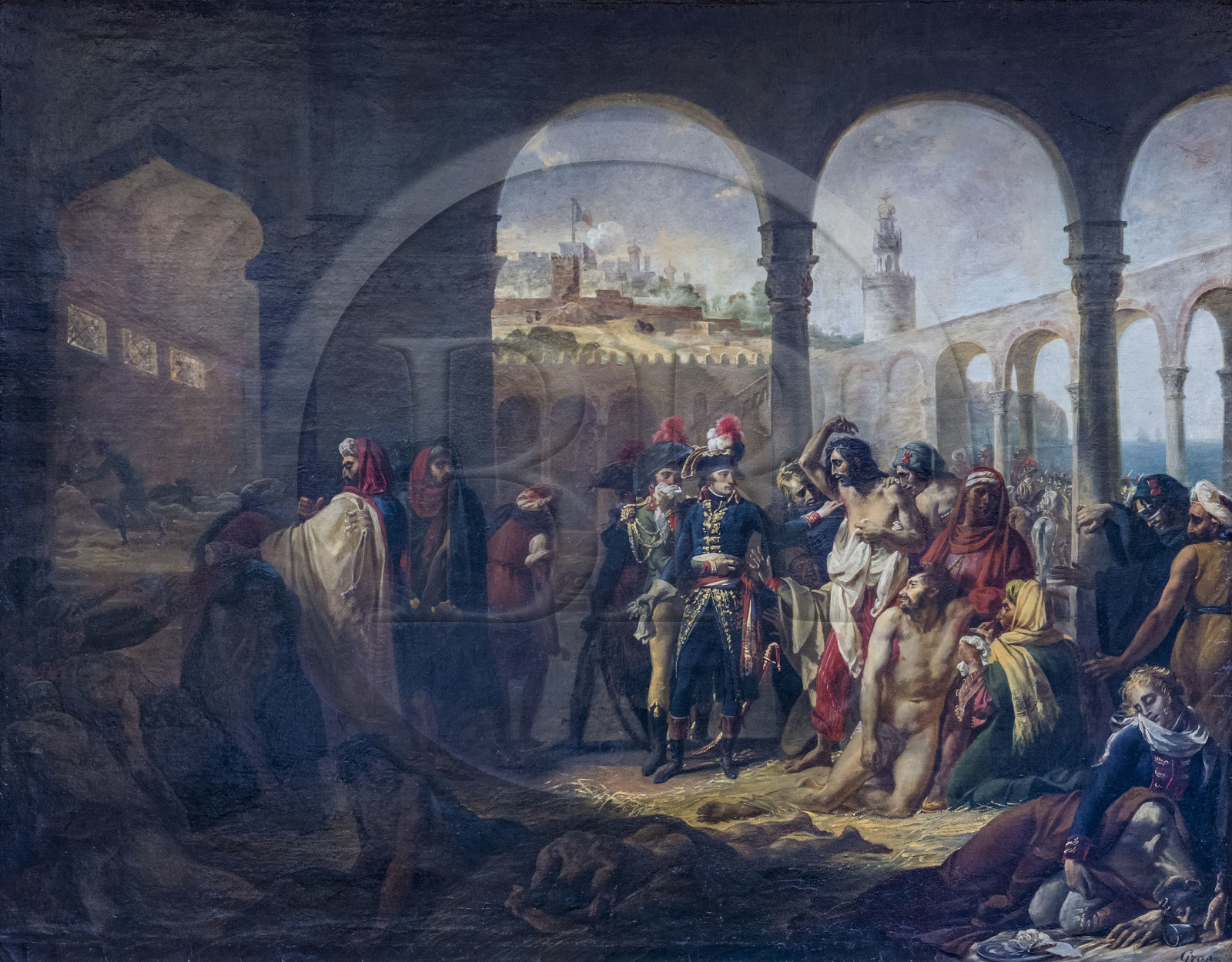 France, Oise (60), Chantilly, le chateau de Chantilly, le musée Condé, la galerie de Peinture, Bonaparte touche une tumeur pestilentielle, en visitant les pestiférés dans l'hôpital de Jaffa par le peintre Antoine-Jean Gros