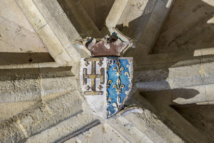 France, Bouches-du-Rhône (13), Tarascon, le chateau du roi René datant du XVe siècle, blason du Roi René dans la chapelle Haute
