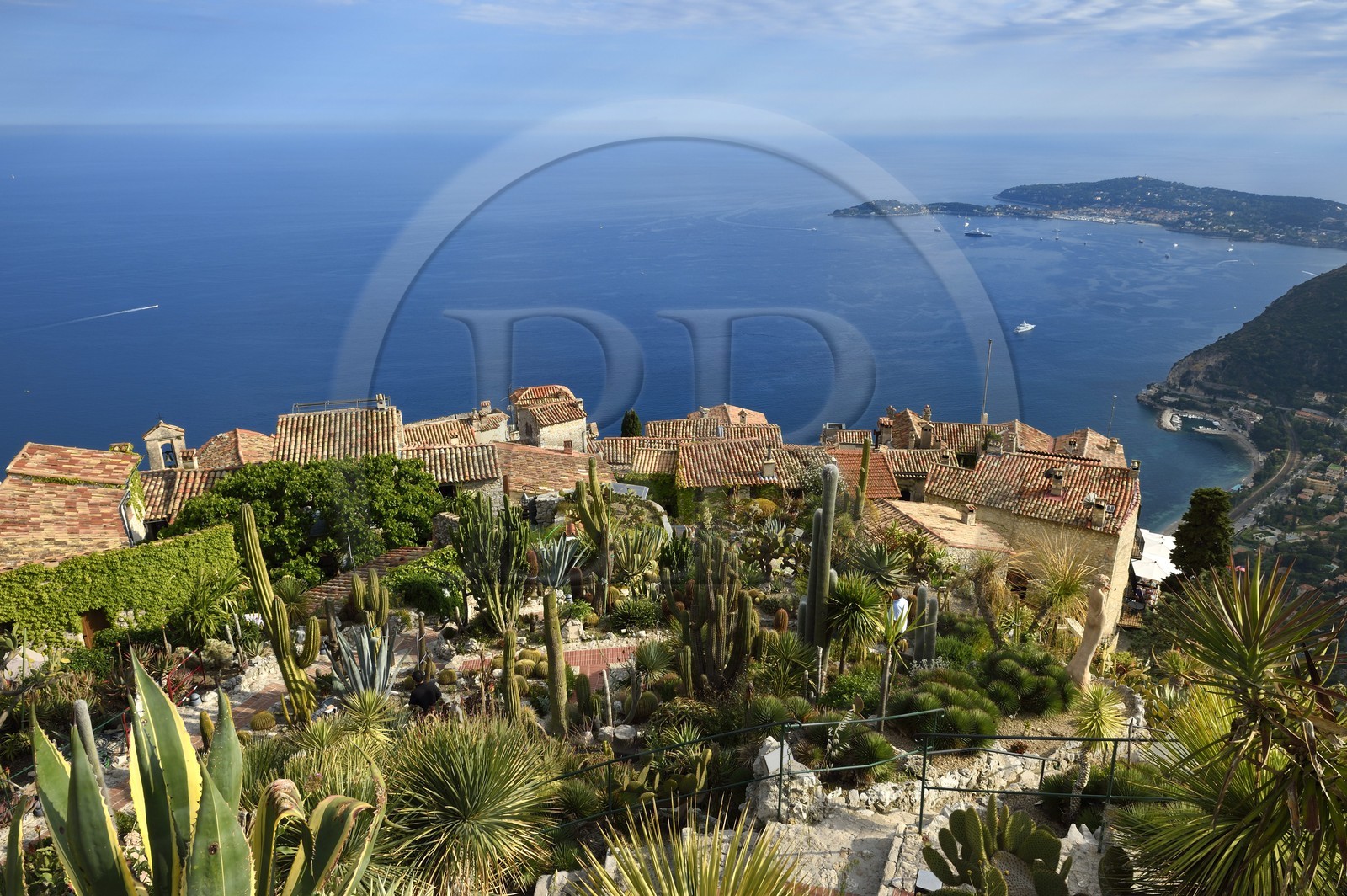 France, Alpes-Maritimes (06), le village perché d'Eze et son Jardin Exotique, Saint-Jean-Cap-Ferrat en arrière plan