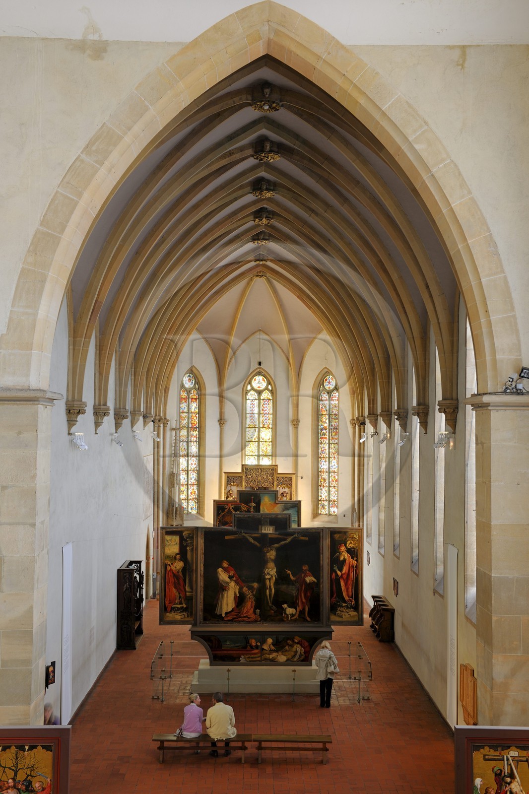France, Haut-Rhin (68), Colmar, le musée Unterlinden, le retable d'Issenheim attribué à Grünewald, scène de la Crucifixion et Mise au tombeau