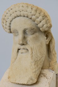 Grèce, île de Delos, classée Patrimoine Mondial de l'UNESCO, site archéologique de Délos, le musée archéologique, tête d'Hermès