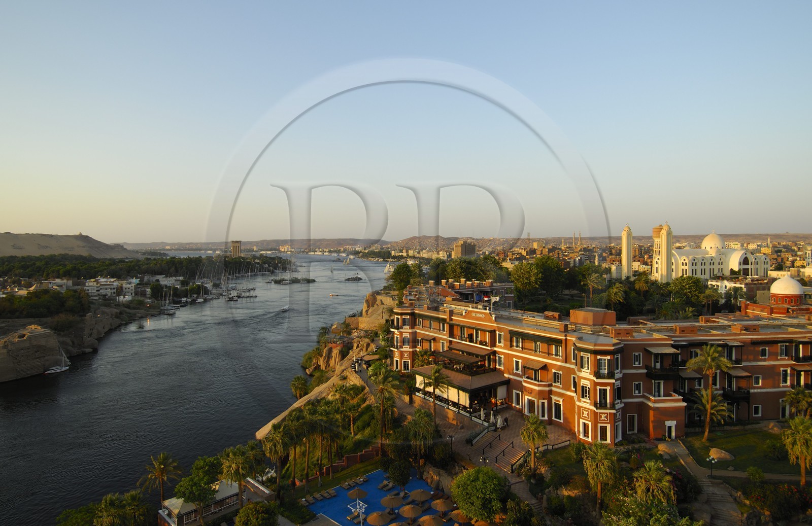 Egypt, Upper Egypt, Nubia, Nile Valley, Aswan, Old Cataract Hotel overlooking the Nile river