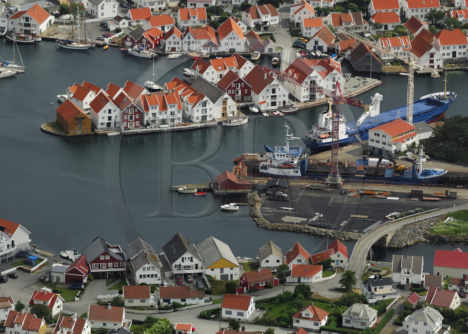 Norvège, Rogaland, port de Skudeneshavn (vue aérienne)