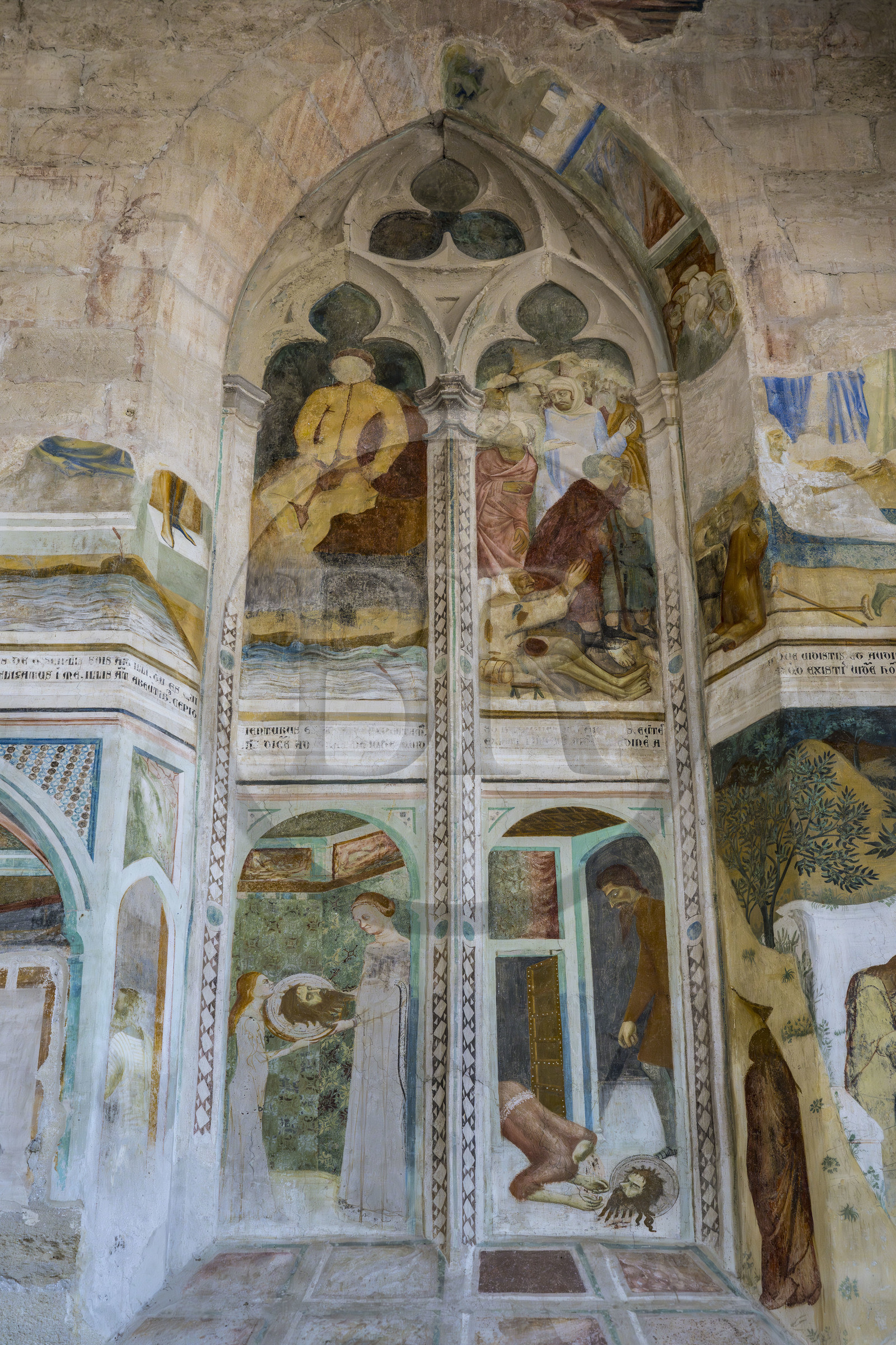 France (30), Gard, Villeneuve-lès-Avignon, la Chartreuse Notre-Dame-du-Val-de-Bénédiction, la chapelle des fresques réalisées par Matteo Giovannetti attenante au Grand Tinel, scènes de la vie de Jean-Baptiste