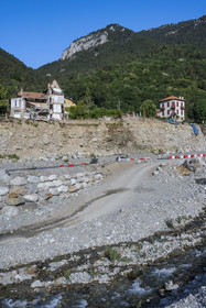 France, Alpes-Maritimes, Parc National du Mercantour (Mercantour national park), Haute Vesubie, Saint Martin Vesubie, the valley remains very affected by the storm Alex of October 2 2020, the house of Clos Joli swept away by the storm