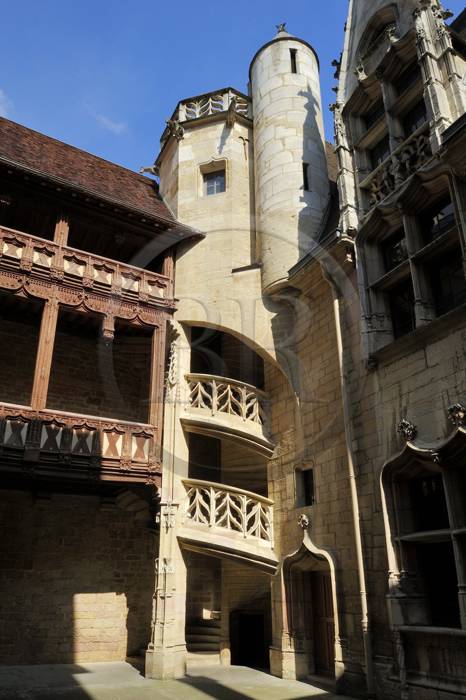 France, Côte d'Or (21), Dijon, Hôtel Chambellan rue des Forges, l'escalier à vis gothique flamboyant
