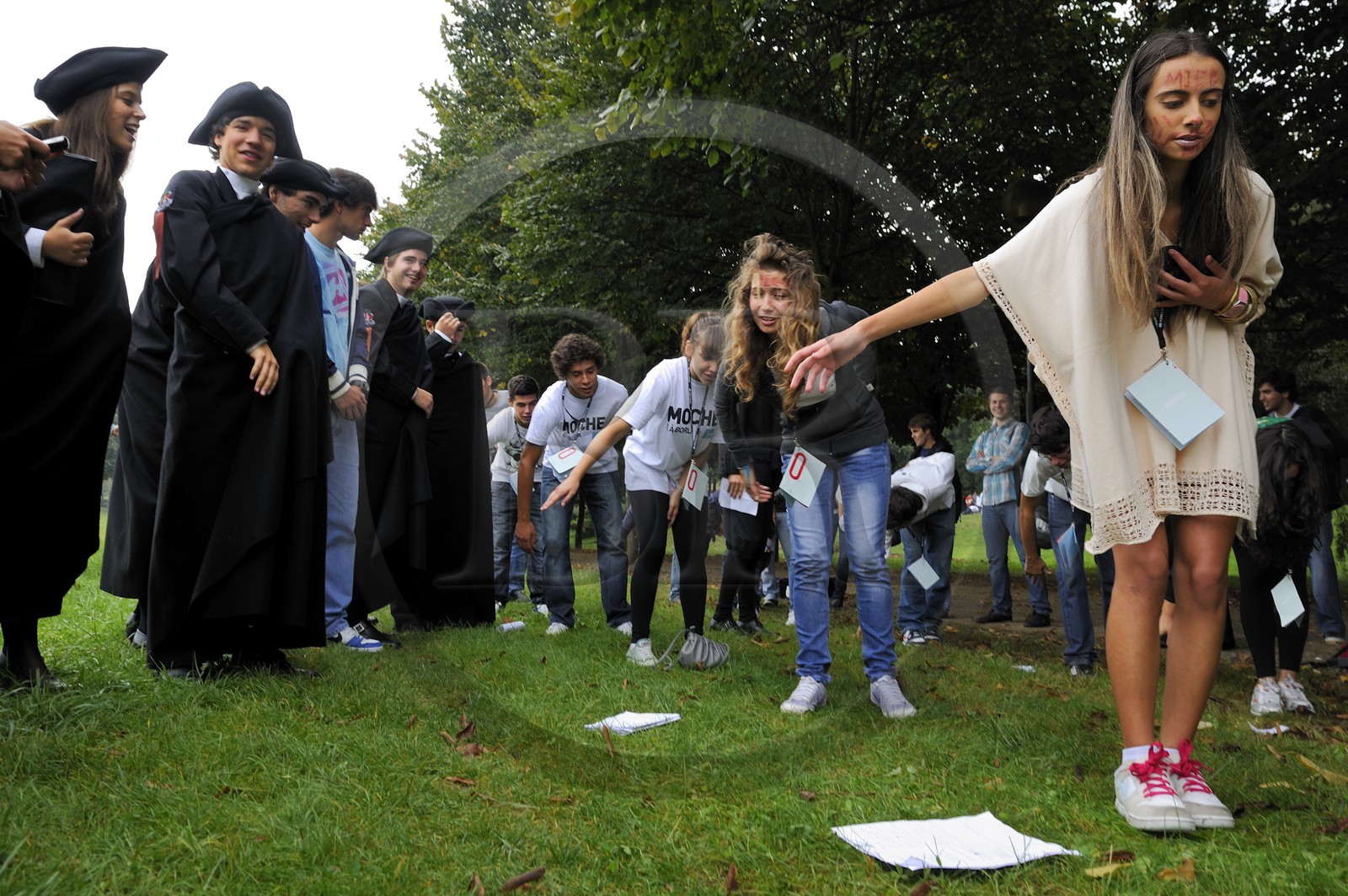 Portugal, Minho region, Guimaraes, the praxe de caloiros (also the name of the costume) ceremonies of the new academic year, hazing