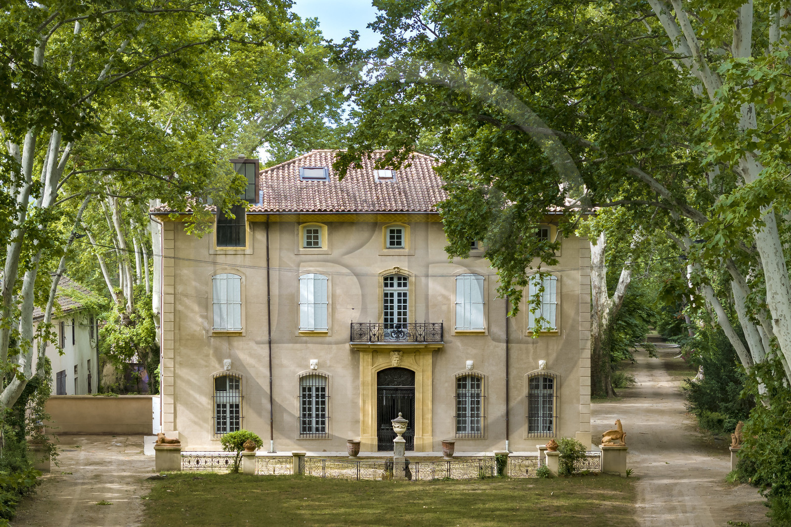 France, Bouches du Rhone, Aix en Provence, Bastide du Jas de Bouffan, former home of Paul Cezanne from 1859 to 1899, top left, the workshop he had built there (aerial view)