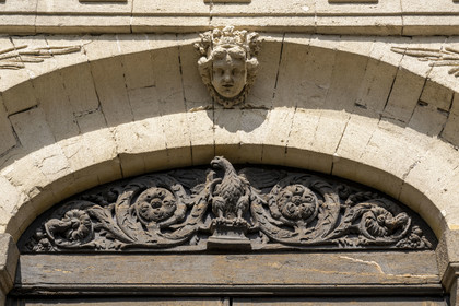 France, Ille et Vilaine, Cote d'Emeraude (Emerald Coast), Saint Malo, portal of the former shipowner's private mansion in rue du Collège, Hotel de Plouer which became a college around 1800