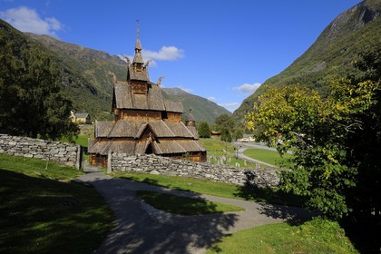 Norway, Sogn Og Fjordane County, Borgund, wooden stave church called stavkirker or stavkirke built in 1130 with pre-Christian viking motifs