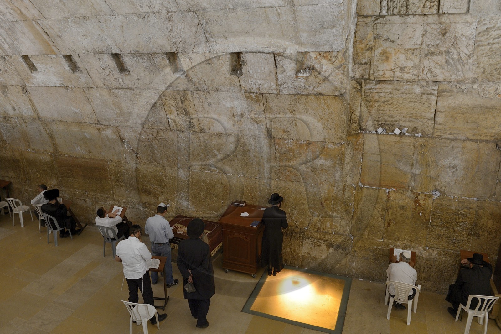 Israel, Jerusalem, holy city, the old town listed as World Heritage by UNESCO, covered part of the Western Wall part of the retaining walls of the Temple Mount built by Herod the Great, Orthodox Jews praying