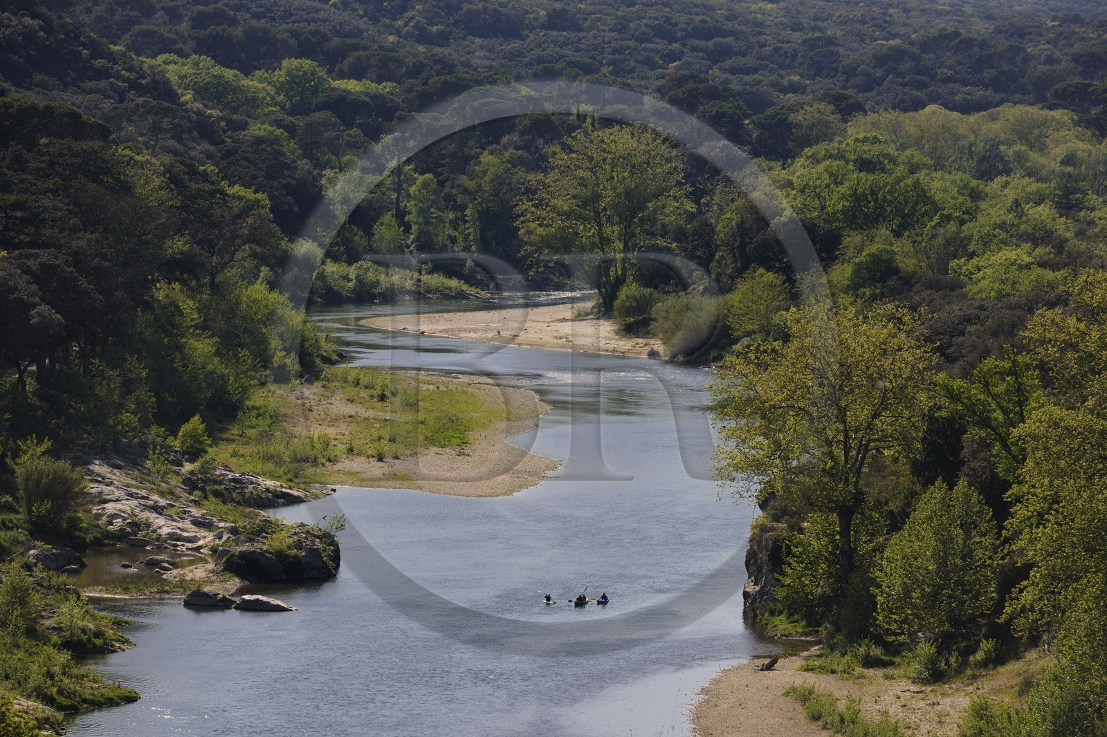 France, Gard, canoeing and kayaking the Gardon river at the Pont du Gard