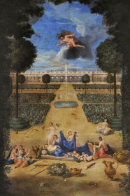 France, Yvelines (78), château de Versailles, classé Patrimoine Mondial de l'UNESCO, le Grand Trianon, la Galerie expose 21 tableaux représentant les bosquets de Versailles de Cotelle