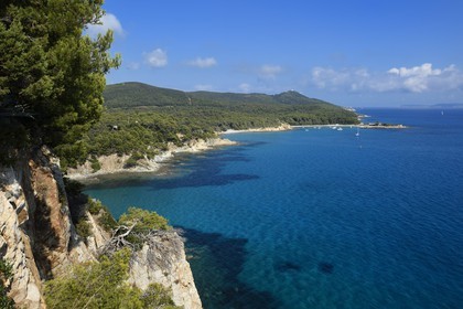 France, Var (83), Bormes les Mimosas, vu du Fort de Brégançon sur la Pointe de la Galère, en arrière plan à droite les Iles du Levant