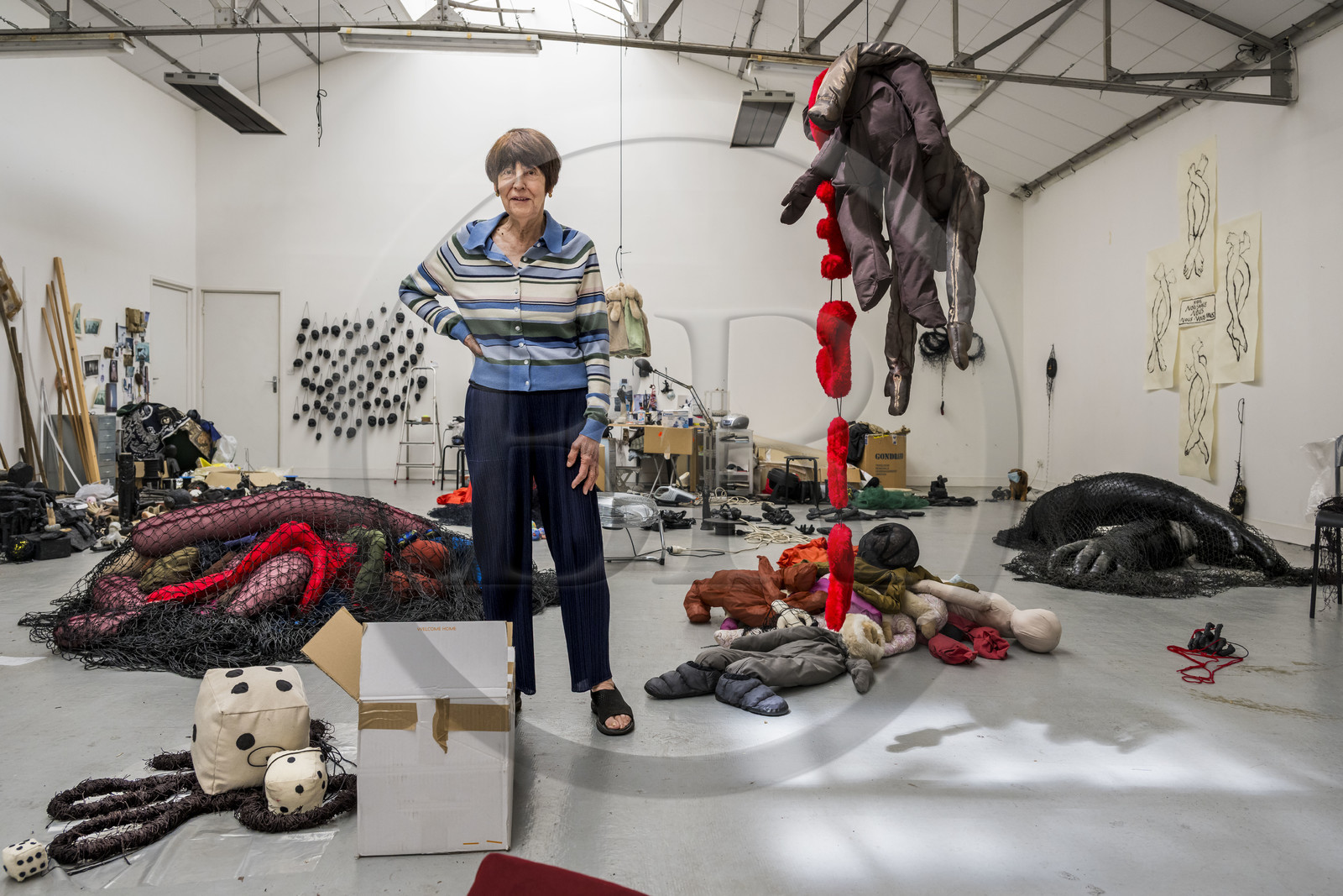 France, Hauts-de-Seine (92), Malakoff, l'artiste Annette Messager dans son atelier