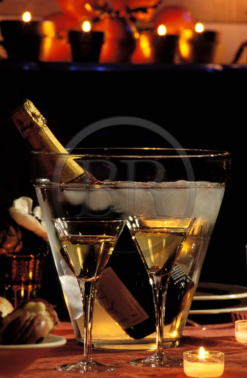 France, Christmas table with champagne bucket