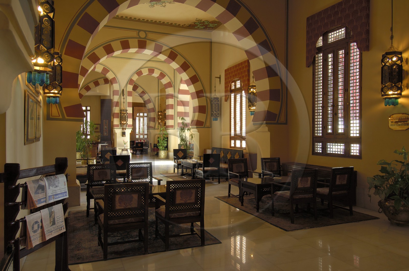 Egypt, Upper Egypt, Nubia, Nile Valley, Aswan, Old Cataract Hotel, the lobby