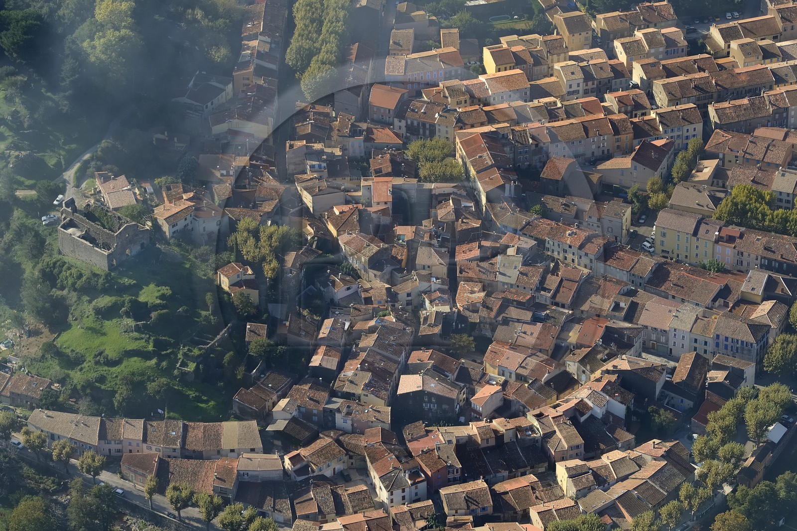 France, Var, Massif des Maures, village of Collobrieres (aerial view)