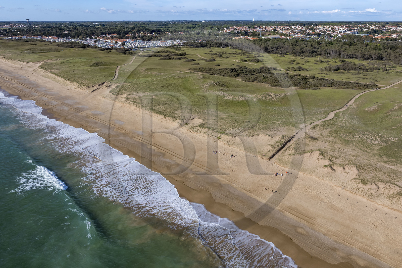 France, Vendee, Bretignolles sur Mer, Dunes beach in summer (aerial view)
